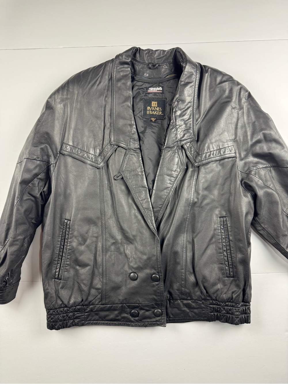 Vintage Byrnes & Baker Men's Black Leather Bomber Jacket